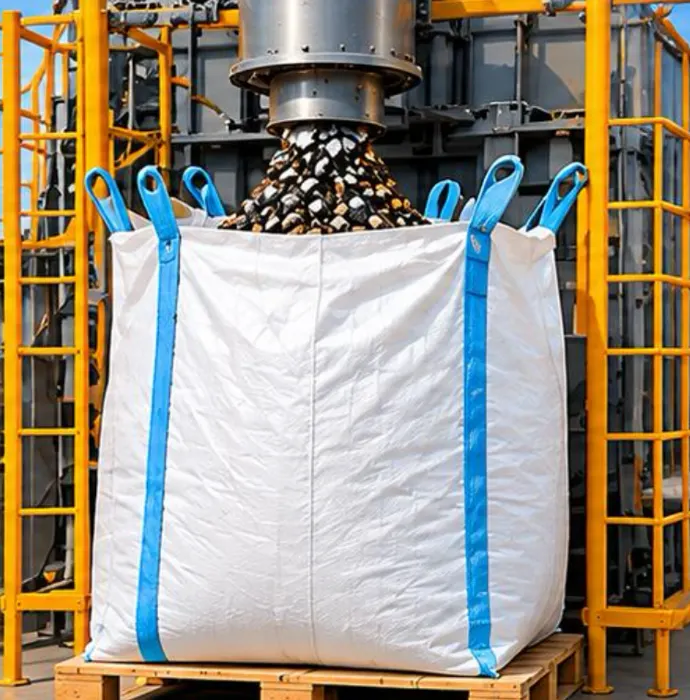 Jumbo bag being filled with abrasive